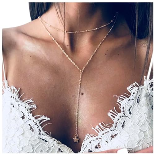 Dervivea Boho Geschichteten Stern Y Halskette Lange Y Tropfen Halskette Gold Stern Lariat Halskette Stern Y Form Halskette Kette Schmuck Für Frauen Und Mädchen von Dervivea