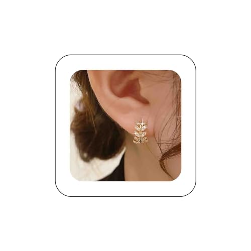 Dervivea Boho Gold Huggie Reifen Ohrringe Kristall Blatt Reifen Ohrringe Strass Olivenzweig Huggie Ohrringe Cz Gold Zweig Reifen Ohrringe Blatt Ohrringe Schmuck Für Frauen Und Mädchen von Dervivea