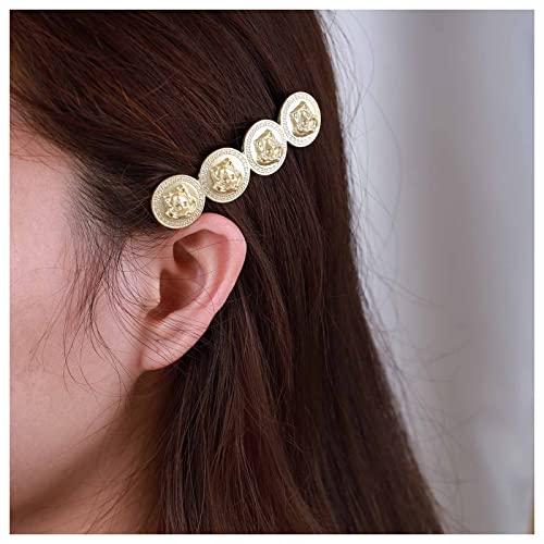 Dervivea Boho Gold Münze Haarspange Barrette Portrait Münze Haarspange Vintage Metall Haarspangen Französisch Ponytail Halter Haarspange Dekorative Haarzubehör Für Frauen Und Mädchen Kopfschmuck von Dervivea