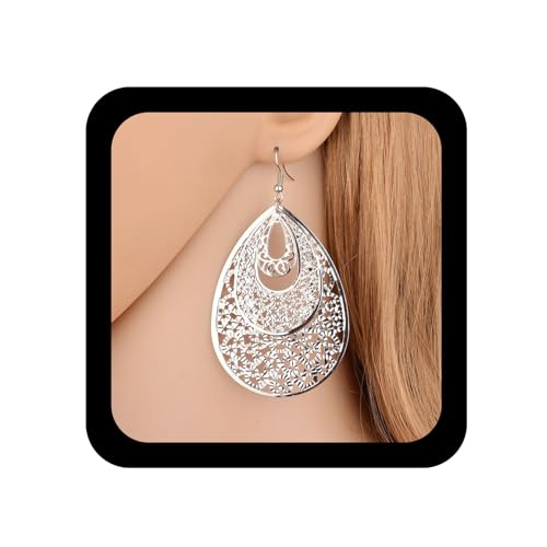 Dervivea Boho Große Träne Ohrring Silber Träne Reif Ohrring Geschichtet Reifen Baumeln Ohrringe Übertrieben Hohl Träne Ohrringe Schmuck Für Frauen von Dervivea