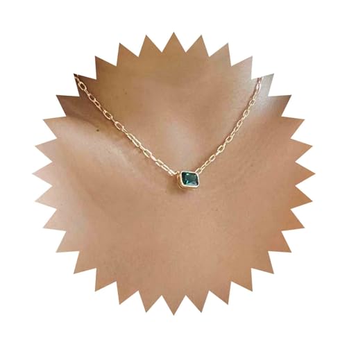 Dervivea Boho Grüner Smaragd Choker Halskette Quadratischer Smaragd Anhänger Halskette Grüner Kristall Halskette Kette Gold Smaragd Edelstein Halskette Schmuck Für Frauen Und Mädchen von Dervivea