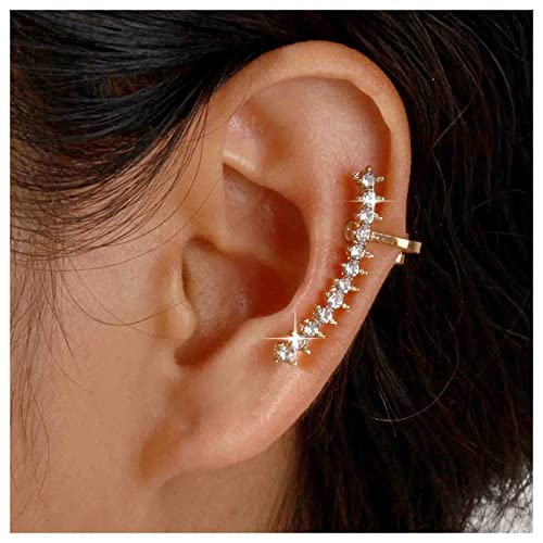 Dervivea Boho Kristall Ohrmanschette Ohrring Gold Cz Ohr Climber Ohrring Cz Kristall Ohr Wrap Ohrring Vintage Strass Ohr Crawler Ohrring Nicht Piercing Ohrringe Schmuck Für Frauen Und Mädchen von Dervivea