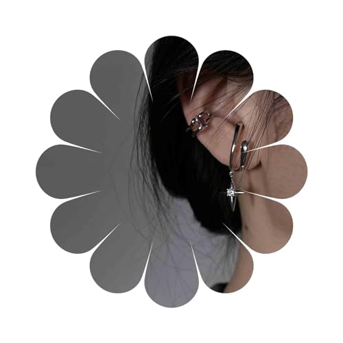 Dervivea Boho Kristall Stern Ohr Manschette Ohrringe Silber Hoop Knorpel Clip Ohrringe Cz Stern Ohr Kralle Wrap Ohrringe Gefälschte Helix Ohr Manschette Ohrringe Nicht Piercing Ohrringe Schmuck von Dervivea