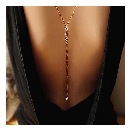 Dervivea Boho Kristall Zurück Halskette Lange Cz Kulisse Halskette Gold Kristall Lariat Y Halskette Strass Zurück Kette Halskette Lange Cz Hochzeit Hintergrund Kette Schmuck Für Frauen(Stil 1) von Dervivea