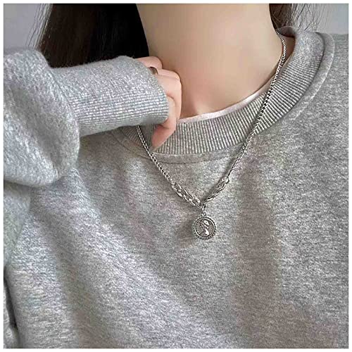 Dervivea Boho Medaillon Münze Anhänger Halskette Gravierte Münze Scheibe Halskette Zehn-Dollar-Münze Halskette Silber Münze Scheibe Choker Halskette Schmuck Für Frauen Und Mädchen von Dervivea