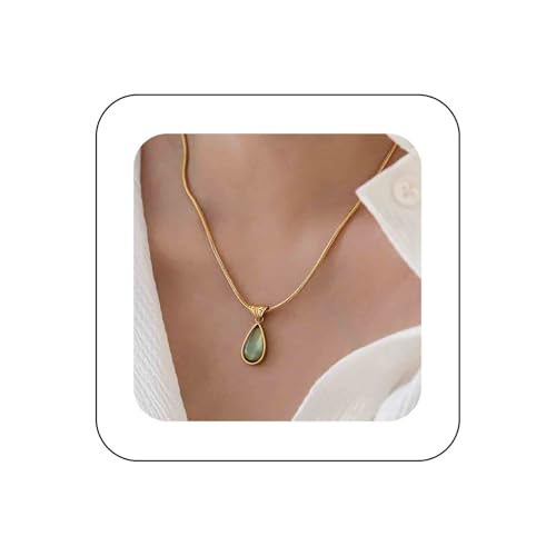Dervivea Boho Peridot Tropfen Halskette Gold Grün Edelstein Halskette Peridot Stein Halskette August Geburtsstein Halskette Kette Peridot Anhänger Halskette Schmuck Für Frauen von Dervivea