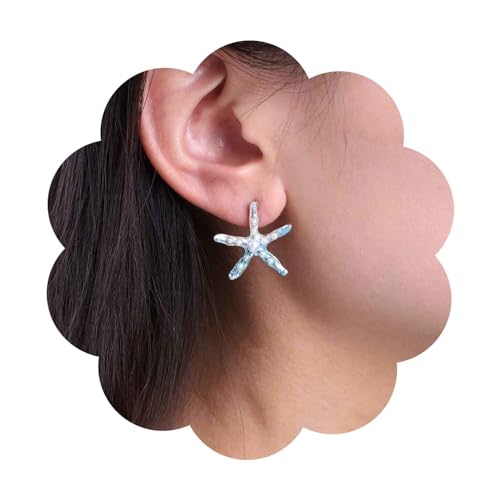 Dervivea Boho Perle Seestern Ohrstecker Ohrringe Ozean Seestern Ohrringe Blau Seestern Ohrstecker Acryl Seestern Perle Ohrringe Schmuck Für Frauen Und Mädchen von Dervivea