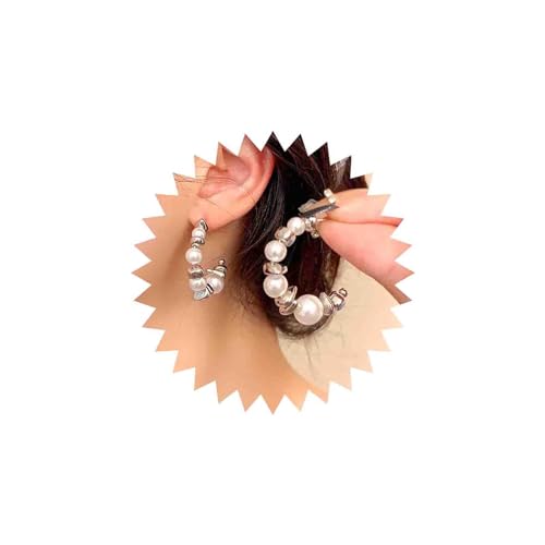 Dervivea Boho Perlen Ohrringe Kreis Runde Perle Ohrringe Kreis Perle Baumeln Ohrringe Silber Perle C Form Ohrringe Schmuck Für Frauen Und Mädchen von Dervivea