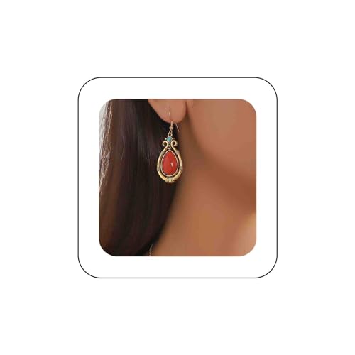 Dervivea Boho Rot Türkis Ohrringe Ethnisch Teardrop Edelstein Ohrringe Vintage Rot Edelstein Ohrringe Türkis Stein Ohrringe Schmuck Für Frauen Und Mädchen von Dervivea