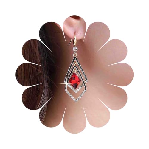 Dervivea Boho Rubin Kristall Ohrringe Rot Edelstein Ohrringe Rubin Stein Ohrringe Strass Hohl Rhombus Ohrringe Lange Rubin Ohrringe Schmuck Für Frauen Und Mädchen von Dervivea