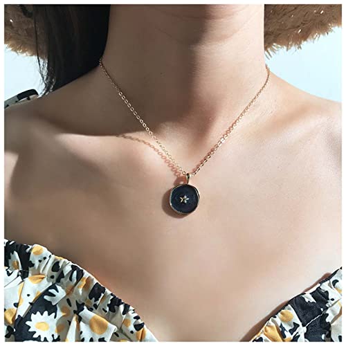 Dervivea Boho Runde Emaille Münze Anhänger Halskette Winzigen Stern Halskette Choker Schwarze Münze Halskette Vintage Harz Schwarze Münze Choker Halskette Schmuck Für Frauen Und Mädchen von Dervivea