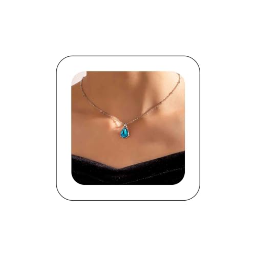 Dervivea Boho Saphir Edelstein Halskette Saphir Tropfen Anhänger Halskette Blau Kristall Choker Halskette Birne Edelstein Halskette Kette Geburtsstein Halskette Schmuck Für Frauen Und Mädchen von Dervivea