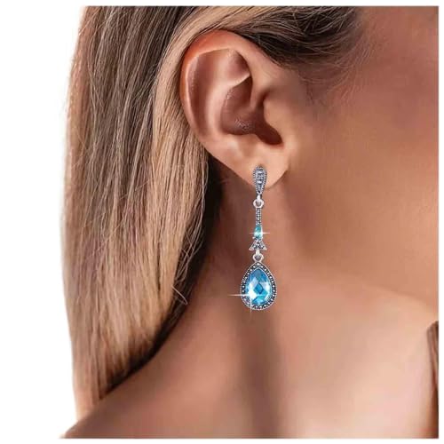 Dervivea Boho Saphir Teardrop Ohrringe Lange Edelstein Ohrringe Vintage Blau Strass Ohrringe Wassertropfen Saphir Ohrringe Schmuck von Dervivea