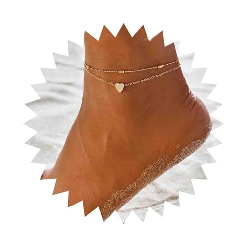 Dervivea Boho Schichtung Fußkettchen Armband Herz Charme Fußkettchen Kette Minimalistischen Gold Satelliten Kette Fußkettchen Strand Liebe Herz Fuß Kette Schmuck Für Frauen Und Mädchen von Dervivea