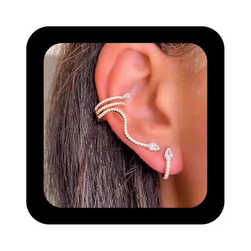 Dervivea Boho Schlange Ohr Manschette Reifen Ohrringe Nicht Piercing Gold Strass Schlange Ohr Wrap Ohrringe Punk Schlange Ohr Clip Ohrringe Set Schmuck Für Frauen Und Mädchen von Dervivea