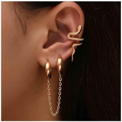 Dervivea Boho Schlange Ohrclip Ohrringe Gothic Schlange Manschette Wrap Ohrringe Gold Quaste Drop Kette Ohrringe Kreis Huggie Hoop Ohrringe Set Schmuck Für Frauen Und Mädchen von Dervivea