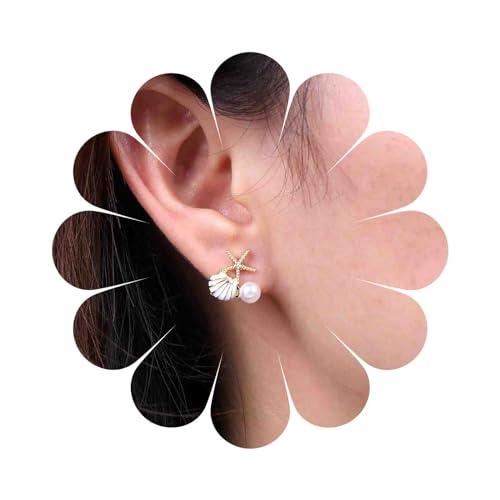 Dervivea Boho Seestern Muschel Ohrstecker Ohrringe Perle Seestern Ohrringe Cz Muschel Ohrringe Winzigen Ozean Muschel Ohrringe Kristall Seestern Ohrringe Gold Muschel Ohrringe Schmuck Für Frauen von Dervivea