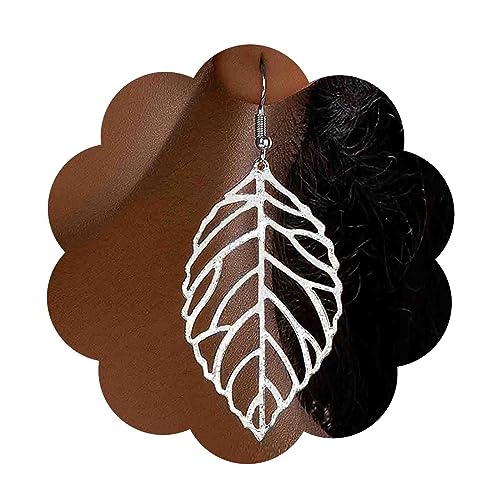 Dervivea Boho Silber Hohlen Blatt Ohrringe Große Blatt Tropfen Ohrringe Filigrane Blatt Haken Ohrringe Übertrieben Blatt Baumeln Ohrringe Aussage Blatt Ohrringe Schmuck Für Frauen Und Mädchen von Dervivea