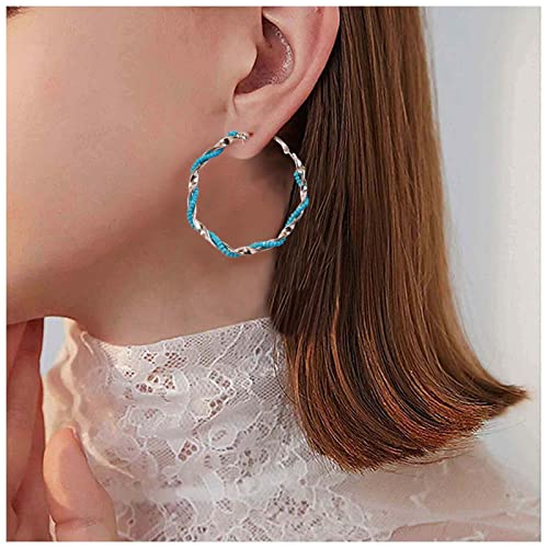 Dervivea Boho Türkis Perle Reifen Ohrringe Große Sechseck Baumeln Ohrringe Twist Geometrische Ohrringe Vintage Blau Perle Reifen Große Hohle Reifen Ohrringe Schmuck Für Frauen Und Mädchen von Dervivea