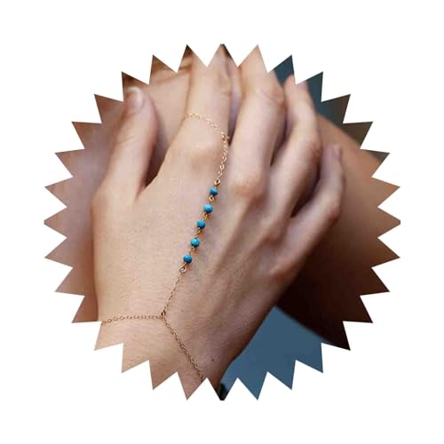 Dervivea Boho Türkis Perlen Fingerarmband Strand Sklavenarmband Blau Türkis Handkette Türkis Ring Kettenarmband Schmuck Für Frauen Und Mädchen von Dervivea