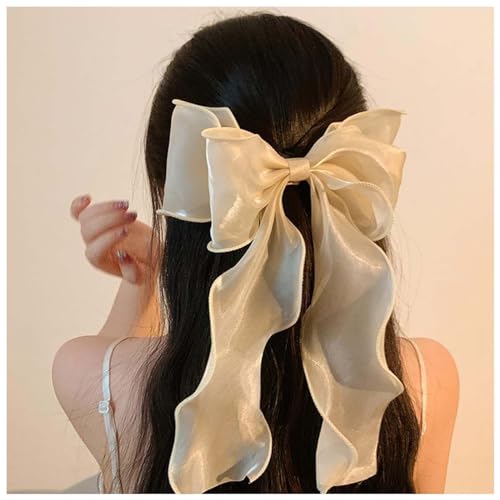 Dervivea Französische Haarspange mit langer Schleife, Chiffon-Haarspange, lange Haarspangen aus Seidensatin, große Haarspangen mit Schleife, weiße Schleife, Haarschmuck, dekorativ für Frauen und von Dervivea