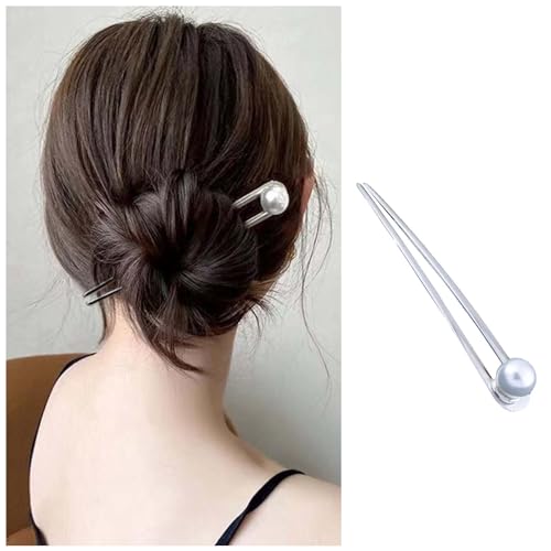 Dervivea Französische Perlen Haarnadeln Silber U-Form Haar Stick Haarnadel Weiße Perle Haar Gabel Pins Minimalistischen Metall Hochsteckfrisur Stöcke Brötchen Dekorative Haarschmuck Für Frauen von Dervivea