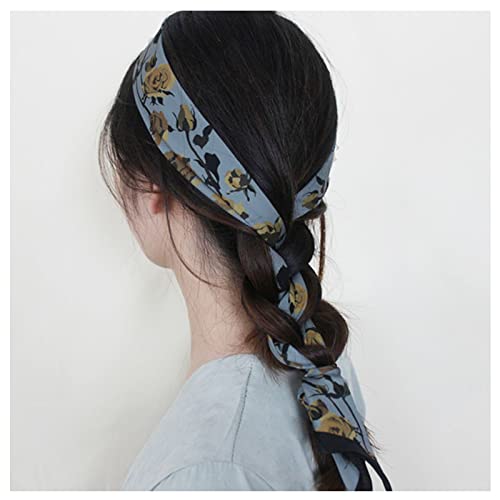 Dervivea Französischer Satin Seide Langes Stirnband Schal Blaues Band Schal Stirnband Pferdeschwanz Haartuch Haarband Haargummi Dekorative Haarschmuck Für Frauen Und Mädchen Kopfschmuck von Dervivea