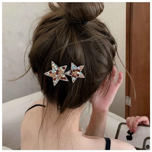 Dervivea Glitzernde Kristall Stern Haarspange Strass Bunte Stern Snap Clip Nicht Rutschen Große Doppelte Stern Haarspange Cz Stern Seite Clip Haarnadel Dekorative Haar-Accessoires Für Frauen von Dervivea