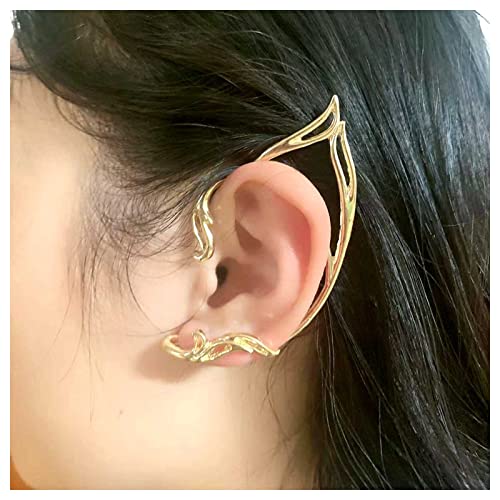 Dervivea Gothic Elfen Ohrringe Gold Katzenohrringe Punk Elfen Ohrstecker Ohrringe No Piercing Knorpel Ohrringe Halloween Cosplay Ohrringe Schmuck Für Frauen Und Mädchen(Goldenes linkes Ohr) von Dervivea