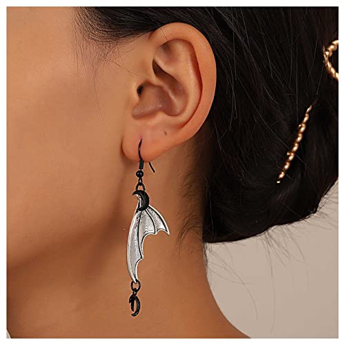 Dervivea Gothic Fledermaus Flügel Ohrringe Flügel Tropfen Ohrringe Halloween Silber Flügel Ohrringe Punk Dunkel Vampir Ohrringe Schmuck Für Frauen Und Mädchen von Dervivea