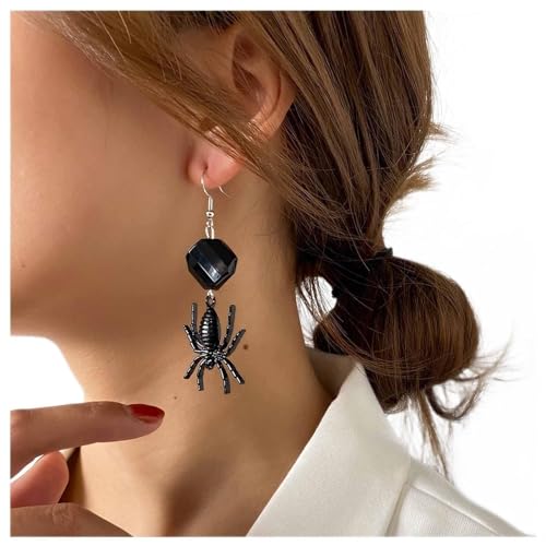 Dervivea Gothic Schwarze Spinne Tropfen Ohrringe Lange Spinne Ohrringe Schwarz Onyx Baumeln Ohrringe Punk Spinne Ohrringe Halloween Schmuck Für Frauen Und Mädchen von Dervivea