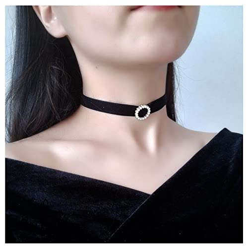 Dervivea Gothic Schwarzer Samt Choker Halskette Perlenkreis Schlüsselbein Halskette Vintage Band Kragen Halskette Hohlkreis Halskette Kettenschmuck Für Frauen Und Mädchen von Dervivea