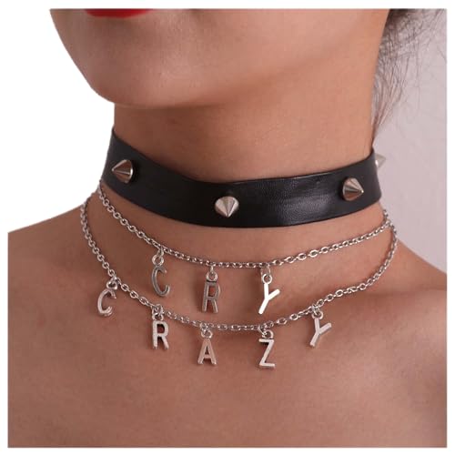 Dervivea Gothic Schwarzes Leder Halsband Halskette Geschichtet Nieten Choker Halskette Nieten Pu Leder Choker Halskette Punk Leder Choker Halskette Schmuck Für Frauen Und Mädchen 2 Stück von Dervivea