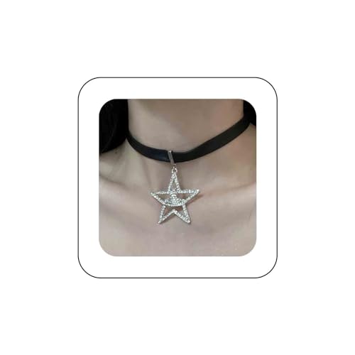 Dervivea Gothic Star Leder Choker Halskette Große Strass Stern Kragen Halskette Schwarz Leder Halskette Leder Pu Halskette Hohl Kristall Stern Halskette Schmuck Für Frauen Und Mädchen von Dervivea