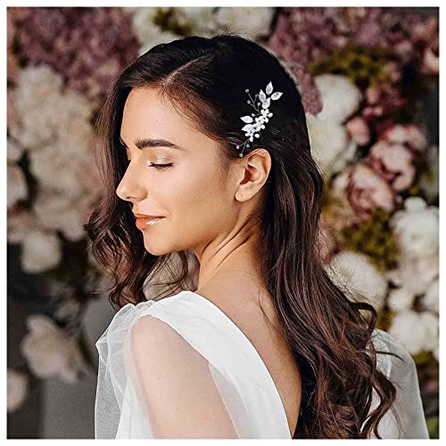 Dervivea Hochzeit Perle Blume Haar Kamm Silber Braut Blatt Haar Kämme Kopfschmuck Vintage Perle Seite Kamm Kristall Strass Haar Kamm Dekorative Haarschmuck Für Frauen Und Mädchen Kopfschmuck von Dervivea