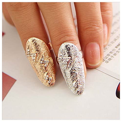 Dervivea Kristall Blitz Fingerspitze Ring Gold Cz Fingernagel Strass Ringe Erklärung Nagel Ringe Blitz Finger Ring Nagelschmuck Für Frauen Und Mädchen(Goldener Blitz) von Dervivea