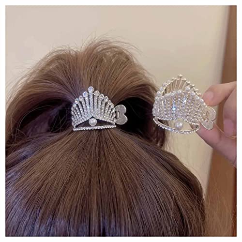 Dervivea Kristall Perlen Haar Manschette Kralle Silber Strass Haarspangen Kleine Krone Pferdeschwanz Haarspange Glitzernde Pferdeschwanz Halter Haarspange Dekorative Haarschmuck(Silber Krone) von Dervivea