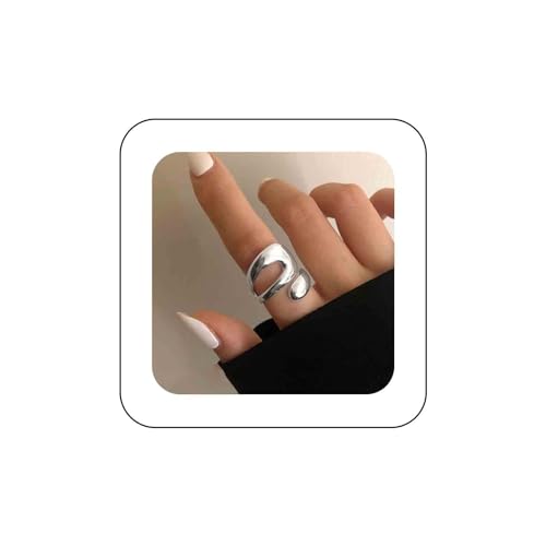 Dervivea Minimalistische Silberkuppel Klobiger Ring Poliert Verstellbarer Ring Verdreht Offene Fingerringe Dicker Verstellbarer Metallring Stapelbarer Geometrischer Ring Statement-Ring Schmuck von Dervivea