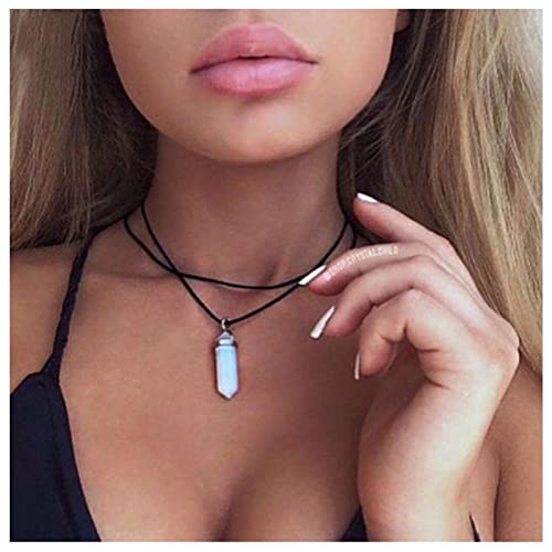 Dervivea Opal Heilung Kristall Halskette Choker Schwarz Geschichtet Samt Halskette Kette Boho Naturstein Kragen Halskette Wildleder Choker Halskette Kette Schmuck Für Frauen Und Mädchen von Dervivea