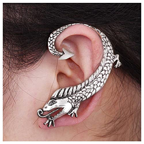 Dervivea Punk Eidechse Ohrhänger Silber Gecko Ohrstecker Ohrringe Gothic Tier Ohrkletterer Ohrringe Übertrieben Halloween Ohr Krabbler Ohrringe Schmuck Für Frauen Und Mädchen von Dervivea