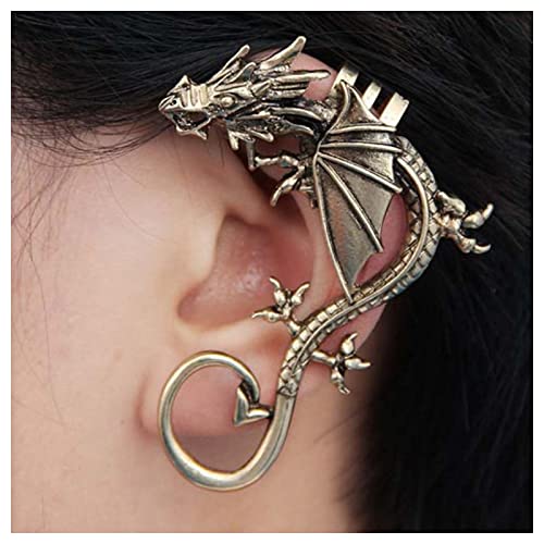 Dervivea Punk Fliegender Drache Ohrhänger Ohrringe Gold Drachen Ohrclip Ohrringe Metall Drache Ohrmanschette Ohrringe Gothic Übertrieben Ohrhänger Ohrringe Ohne Piercing Ohrringe Schmuck von Dervivea