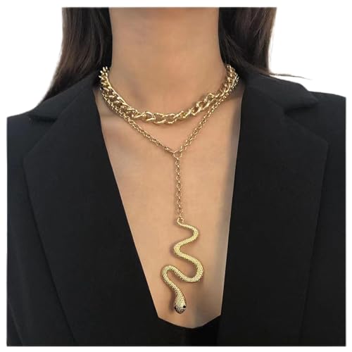 Dervivea Punk Große Schlange Halskette Choker Geschichtet Panzerkette Halskette Übertrieben Schlange Anhänger Halskette Gold Chunky Kette Choker Serpent Halskette Schmuck Für Frauen Und Mädchen von Dervivea