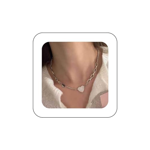 Dervivea Punk Herz Choker Halskette Silber Büroklammer Kette Halskette Minimalistisch Liebe Herz Halskette Kette Kurz Klobig Dicke Kette Halskette Unausgewogene Halskette Schmuck Für Frauen von Dervivea