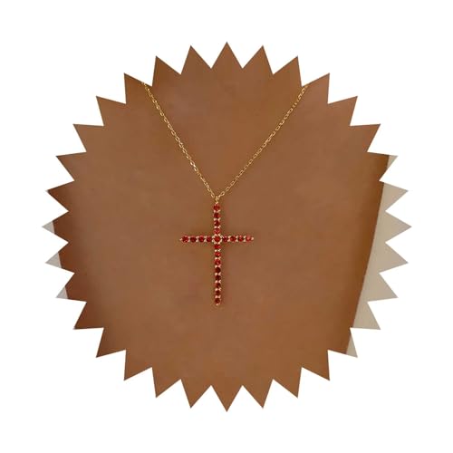 Dervivea Punk Rubin Kreuz Anhänger Halskette Kristall Rubin Kreuz Choker Halskette Rot Cz Kreuz Halskette Silber Strass Kreuz Kette Halskette Schmuck Für Frauen Und Mädchen von Dervivea