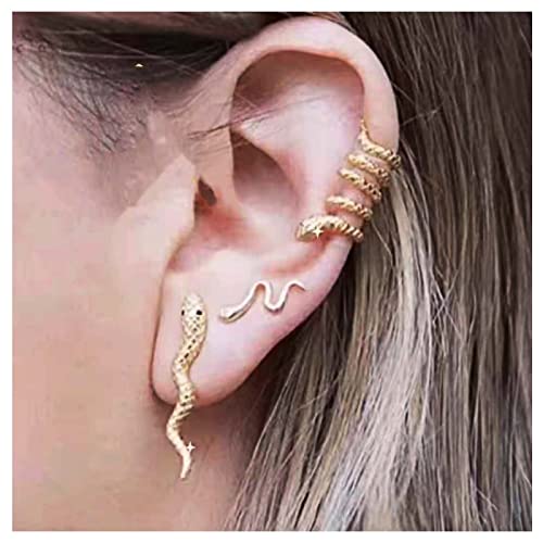 Dervivea Punk Schlange Ohrringe Multiple Piercings Schlange Tropfen Ohrstecker Ohrringe Schlange Ohrmanschette Ohrringe Boho Gold Ohrringe Set Schmuck Für Frauen Und Mädchen von Dervivea