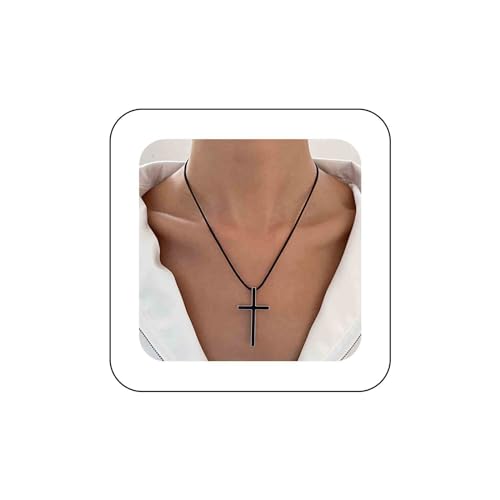 Dervivea Punk Schwarzes Kreuz Anhänger Halskette Schwarzes Leder Choker Halskette Leder Seil Halskette Kette Großes Kreuz Kragen Halskette Gothic Dünnes Leder Halskette Schmuck Für Frauen Und Mädchen von Dervivea