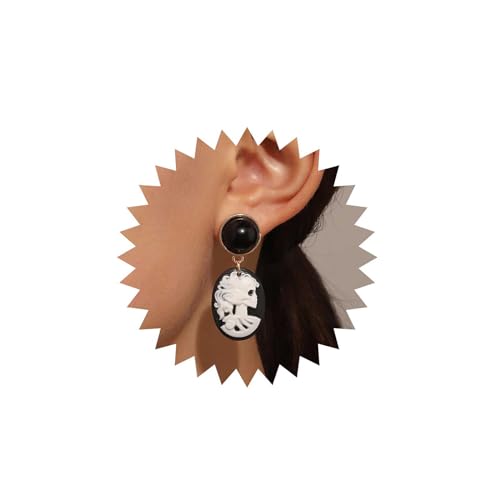 Dervivea Punk Skull Cameo Drop Ohrringe Schwarz Onyx Ohrstecker Weiß Cameo Ohrringe Halloween Lady Cameo Ohrringe Lolita Cameo Silhouette Ohrringe Schmuck Für Frauen Und Mädchen von Dervivea