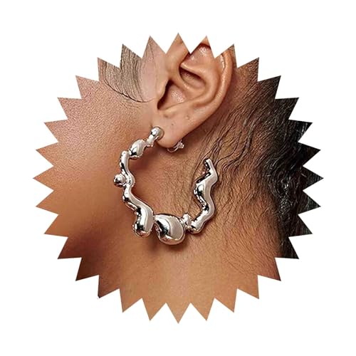 Dervivea Punk Unregelmäßige Reifen Ohrringe Großer Kreis Reifen Ohrringe Silber C Form Ohrringe Übertriebene Geometrische Ohrringe Schmuck Für Frauen Und Mädchen von Dervivea