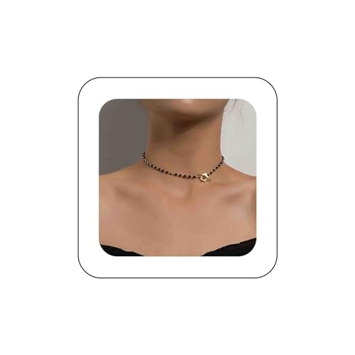 Dervivea Schwarzes Perlenhalsband Choker Halskette Boho Station Kristall Schlüsselbein Halskette Minimalistisch Cz Perlen Halskette Choker Blume Knebelverschluss Halskette Kettenschmuck Für von Dervivea