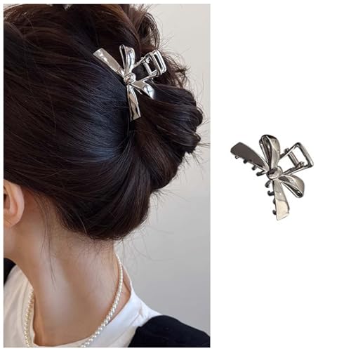 Dervivea Silberne Schleife Haarklemme Metallschleife Haarklemme Kralle Klammer Mittel Haarklemme Rutschfest Haarklammer Schleife Knoten Haarklemme Barrette Dekoratives Haarzubehör Für Frauen von Dervivea